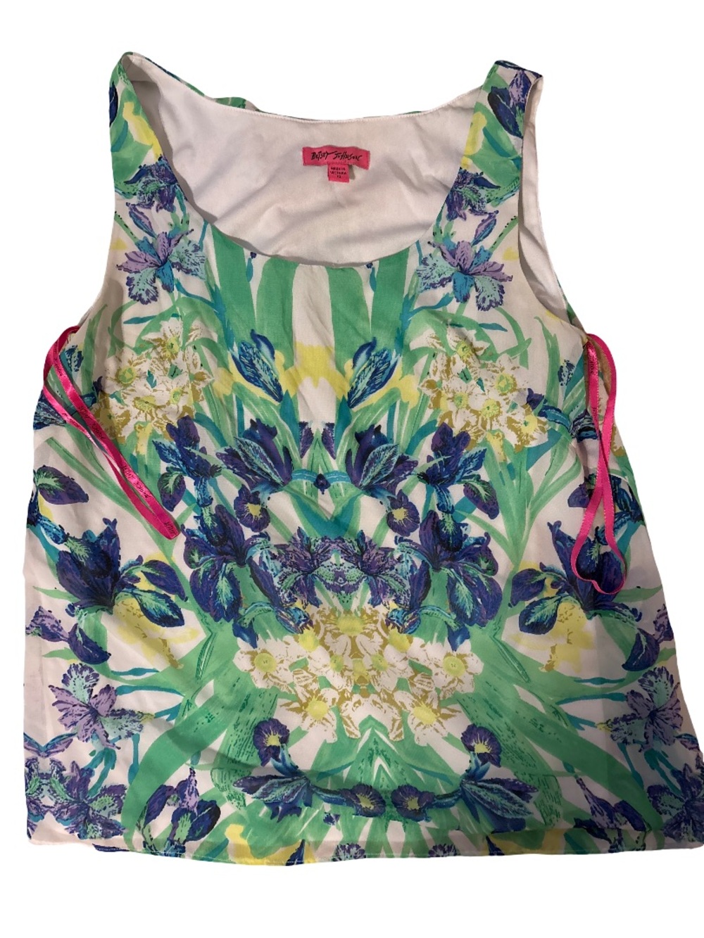 Betsey Johnson Floral Scoop Neck Tank in Green, Purple & Pink